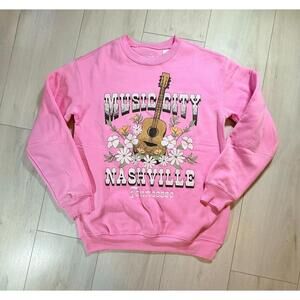 NWT Juniors' Graphic Music City Nashville Pink Sweatshirt  Pullover Size XS